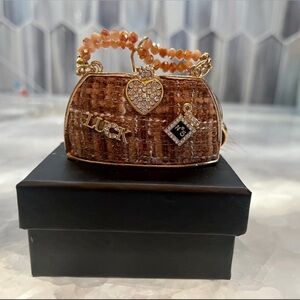 3D Brown Beaded Women's Bag Charm Keychain With Box